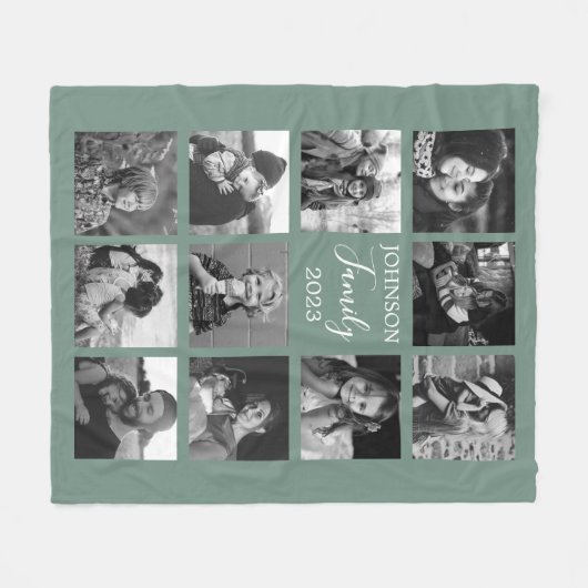Familie 11 FotoCollage Dusty Green Fleece Blanket (Vorderseite (Horizontal))