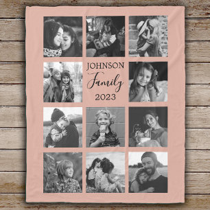 Familie 11 FotoCollage Dusty Pink Fleece Blanket