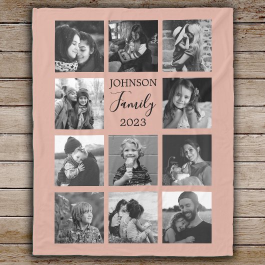 Familie 11 FotoCollage Dusty Pink Fleece Blanket