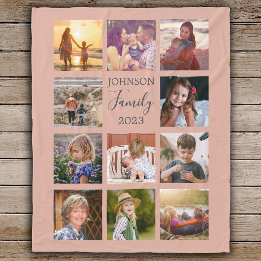 Familie 11 FotoCollage Dusty Pink Fleece Blanket