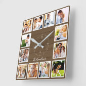 Familie 12 Fotos Collage Brown Wood Quadratische Wanduhr (Winkel)