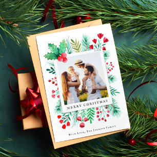 Familie 1 Foto Handgemalte Wasserfarben Florals Feiertagskarte