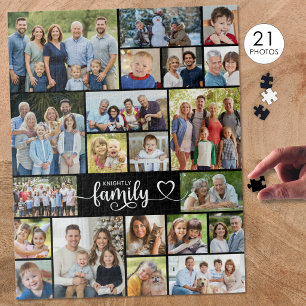 Familie 21 Foto-Script-Herz-Name Puzzle