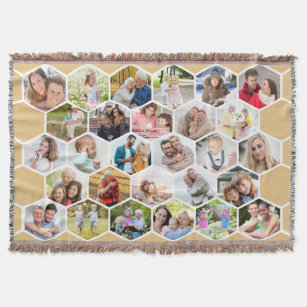 Familie 28 Foto Collage Honey Beige Honeycomb Decke