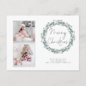 Familie 2 Foto Aquamarin Wreath Frohe Weihnachtska Postkarte (Vorderseite)