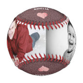 Familie 2 Foto Collage Leather Print Vatertag Baseball (Vorderseite)