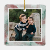 Familie 2 Foto Elegante Wasserfarben Weihnachten Keramikornament (Rückseite)