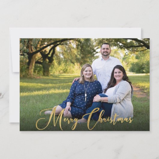 Familie 2 Foto Gold Script Frohe Weihnachten (Vorderseite)