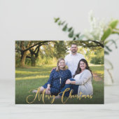 Familie 2 Foto Gold Script Frohe Weihnachten (Stehend Vorderseite)