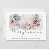 Familie 2 Fotos Script Frohe Weihnachtskarte (Vorderseite)