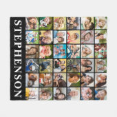 Familie 36 Foto Collage Name Personalisiert Black Fleecedecke (Vorderseite (Horizontal))