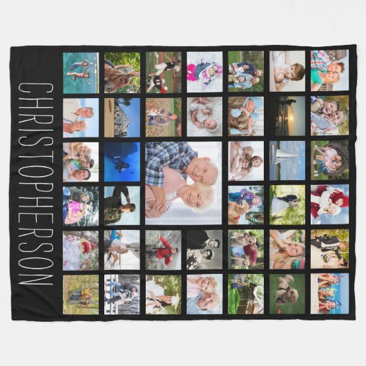 Familie 39 FotoCollage Personalisiert Black Fleecedecke (Vorderseite (Horizontal))