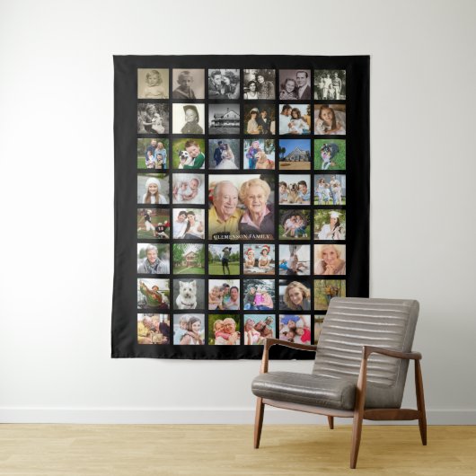 Familie 45 Foto Collage Name Schwarz Wandteppich (Beispiel)