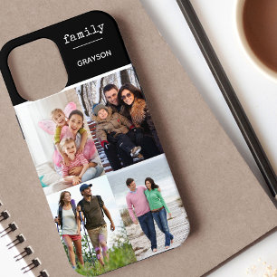 Familie 4 Foto Collage Schwarz Personalisiert Case-Mate iPhone Hülle