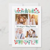 Familie 4 Foto Collage Wasserfarbfolien Feiertagskarte (Vorderseite)