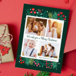 Familie 4 Foto Collage Wasserfarbfolien Feiertagskarte<br><div class="desc">Diese familiäre Weihnachtskarte besticht durch charmantes botanisches Blattwerk in Aquarellen und gepflegte Fotos, die die Wärme und Zusammengehörigkeit der Urlaubssaison in einem eleganten Design einfangen. Teilen Sie es mit Lieben, um die Liebe und Einheit zu vermitteln, die Ihre Familie während dieser besonderen Zeit definieren. Sie können alle Details an der...</div>