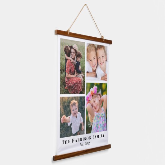 Familie 4 FotoCollage Wandteppich Mit Holzrahmen (Gewinkelt)