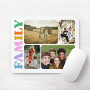 Familie 4 Fotos Collage moderne farbenfrohe Typogr Mousepad