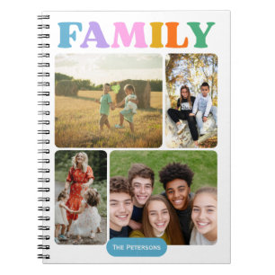 Familie 4 Fotos Collage moderne farbenfrohe Typogr Notizblock