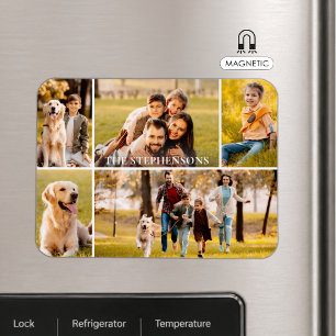 Familie 5 Foto-Collage Name Magnet