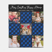 Familie 5 Foto Collage Personalisiert Blue Kariert Fleecedecke (Vorderseite)