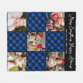 Familie 5 Foto Collage Personalisiert Blue Kariert Fleecedecke (Vorderseite (Horizontal))