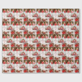 Familie 5 Foto Collage Rot Grün Frohe Weihnachten Geschenkpapier (Flach)