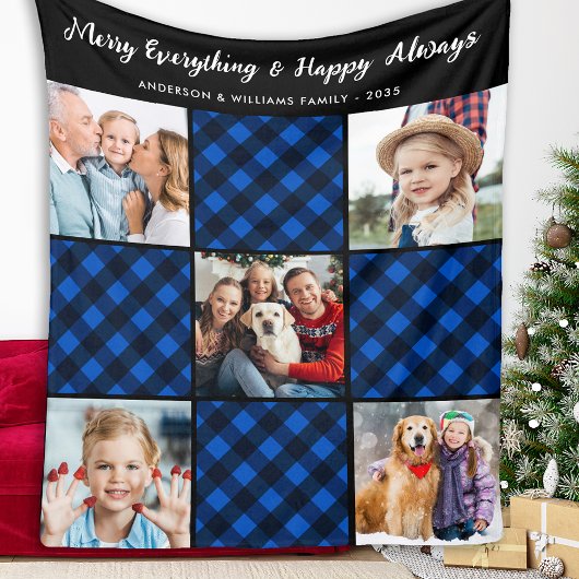 Familie 5 Picture Patchwork Personalisiert Blue Ka Fleecedecke