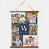 Familie 6 Foto Collage Blue Wandteppich Mit Holzrahmen (Vorderseite)