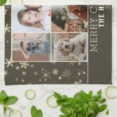 Familie 6 Foto Collage Schneeflocken Frohe Weihnac Geschirrtuch (Gefaltet)