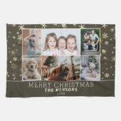 Familie 6 Foto Collage Schneeflocken Frohe Weihnac Geschirrtuch (Horizontal)