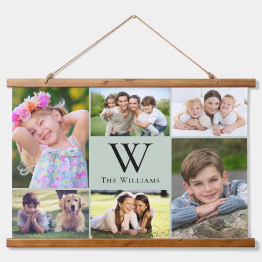 Familie 6 FotoCollage Wandteppich Mit Holzrahmen (Vorne)