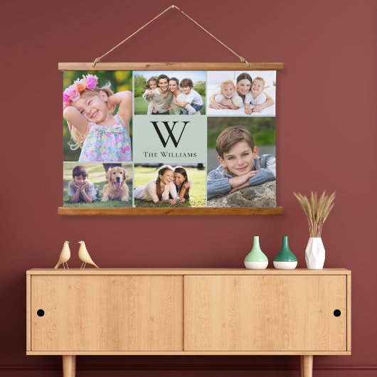 Familie 6 FotoCollage Wandteppich Mit Holzrahmen