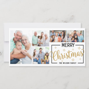 Familie 7 Foto-Collage Weiß Gold Frohe Weihnachten