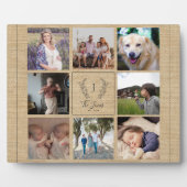Familie 8 Foto-Collage Monogramm Name rustikal Fotoplatte (Vorderseite)