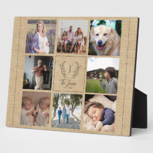 Familie 8 Foto-Collage Monogramm Name rustikal Fotoplatte