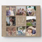 Familie 8 Foto-Collage Monogramm Name rustikal Fotoplatte (Vorderseite)