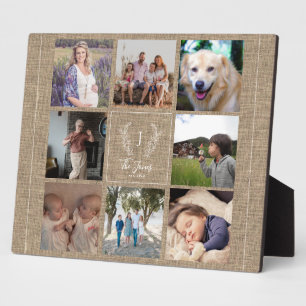 Familie 8 Foto-Collage Monogramm Name rustikal Fotoplatte