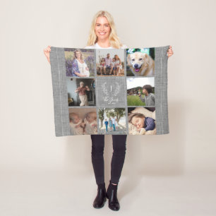 Familie 8 Foto-Collage Monogramm Name rustikales J Fleecedecke