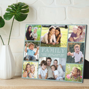 Familie 8 Foto Collage Sage Green Fotoplatte