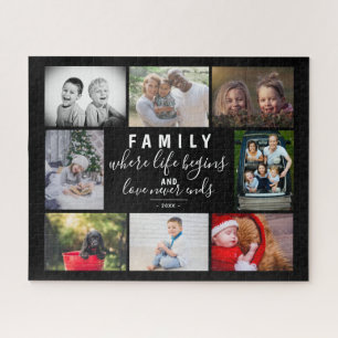 Familie 8 Foto Collage Sprichwort Script Schwarz Puzzle