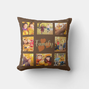 Familie 8 Foto Herbst Braun Gold Herzen Kissen