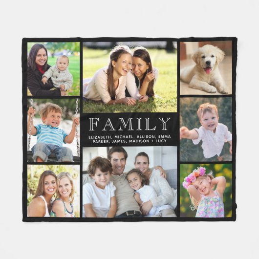 Familie 8 FotoCollage Black Fleecedecke (Vorderseite (Horizontal))