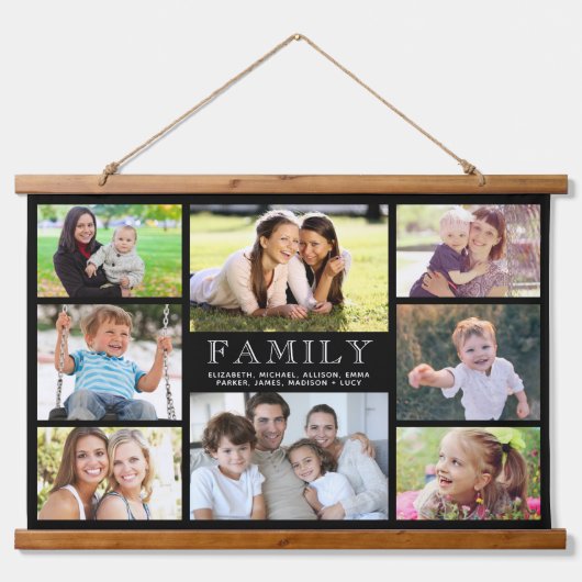 Familie 8 FotoCollage Black Wandteppich Mit Holzrahmen (Vorne)