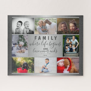 Familie 8 FotoCollage Silver Sprichwort Trendskrip Puzzle