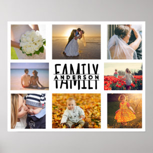 Familie 8 FotoCollage Template plus Name V1 hinzuf Poster