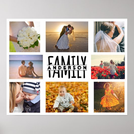Familie 8 FotoCollage Template plus Name V1 hinzuf Poster (Vorne)