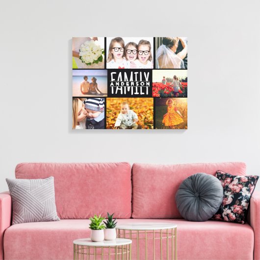 Familie 8 FotoCollage Template plus Name V2 hinzuf Leinwanddruck (Insitu (Wohnzimmer))