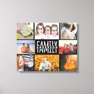 Familie 8 FotoCollage Template plus Name V2 hinzuf Leinwanddruck