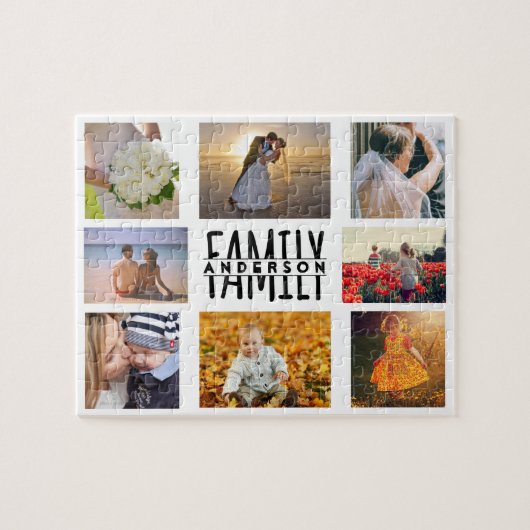 Familie 8 Fotomaterial und Name DIY-Vorlage weiß Puzzle (Horizontal)